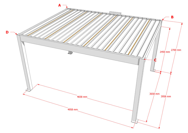 TLP Elite 5mx4mx2.7m Louvre Pergola LED - Free Standing Electric Motor