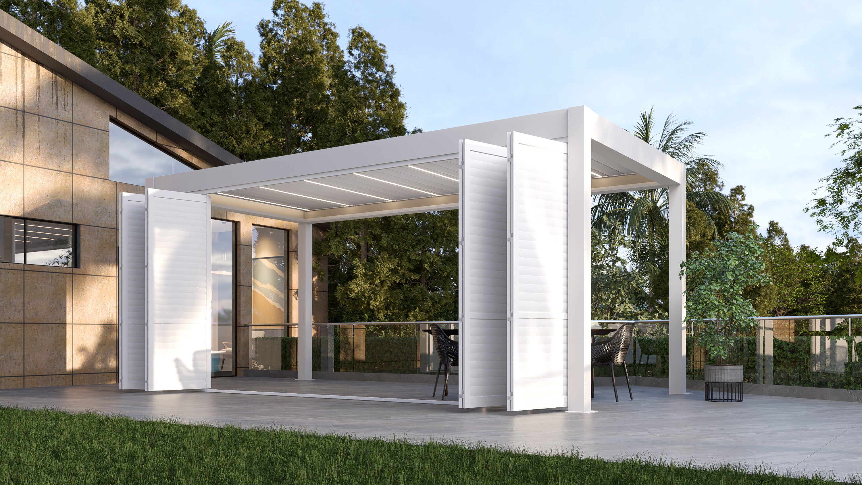 TLP Elite 4mx3mx2.7m Louvre Pergola LED - Free Standing Electric Motor