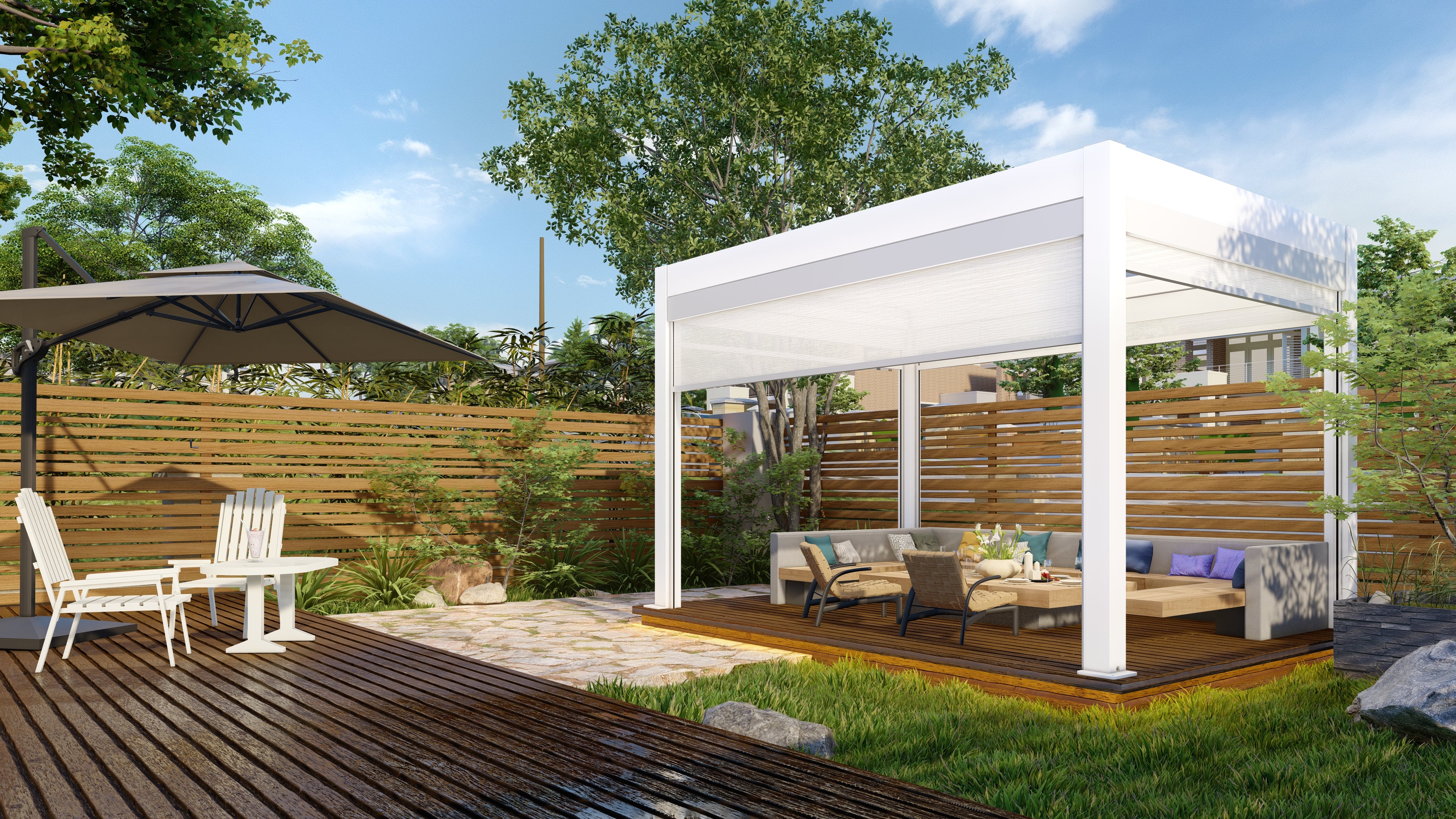 TLP Elite 4mx3mx2.7m Louvre Pergola LED - Free Standing Electric Motor