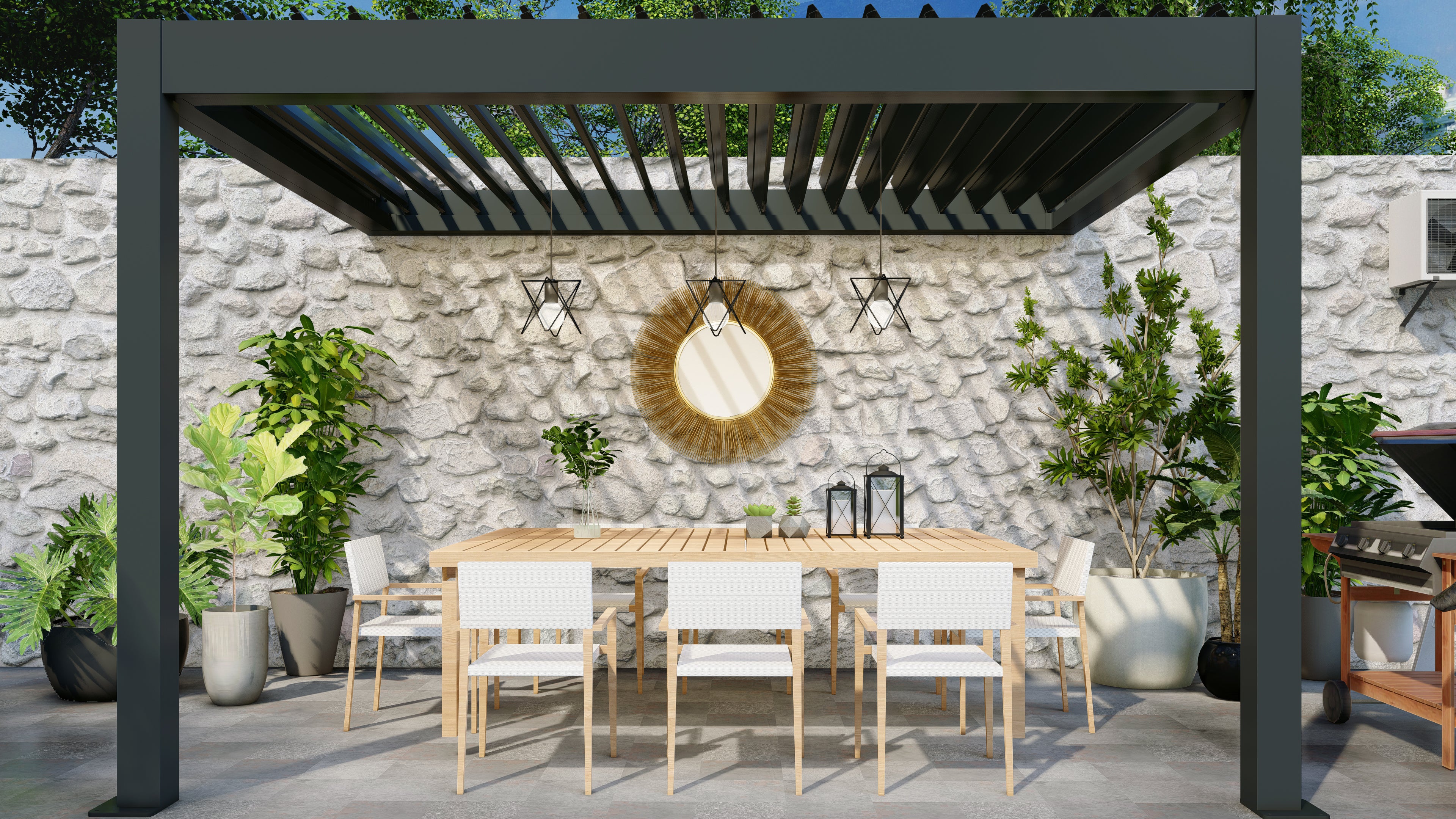 TLP Elite 4mx4mx2.7m Louvre Pergola LED - Free Standing Electric Motor