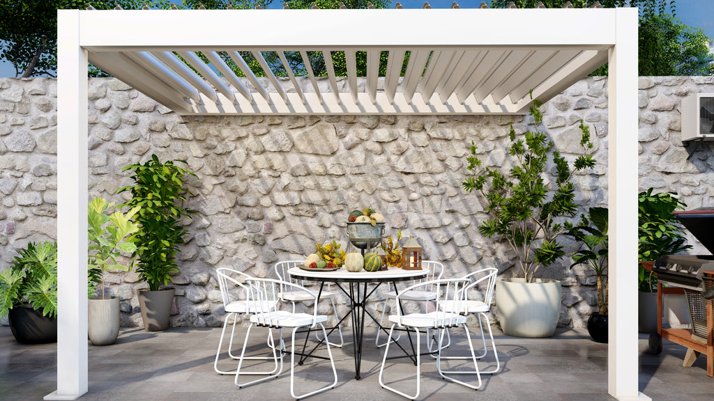 TLP Elite 4mx4mx2.7m Louvre Pergola LED - Free Standing Electric Motor