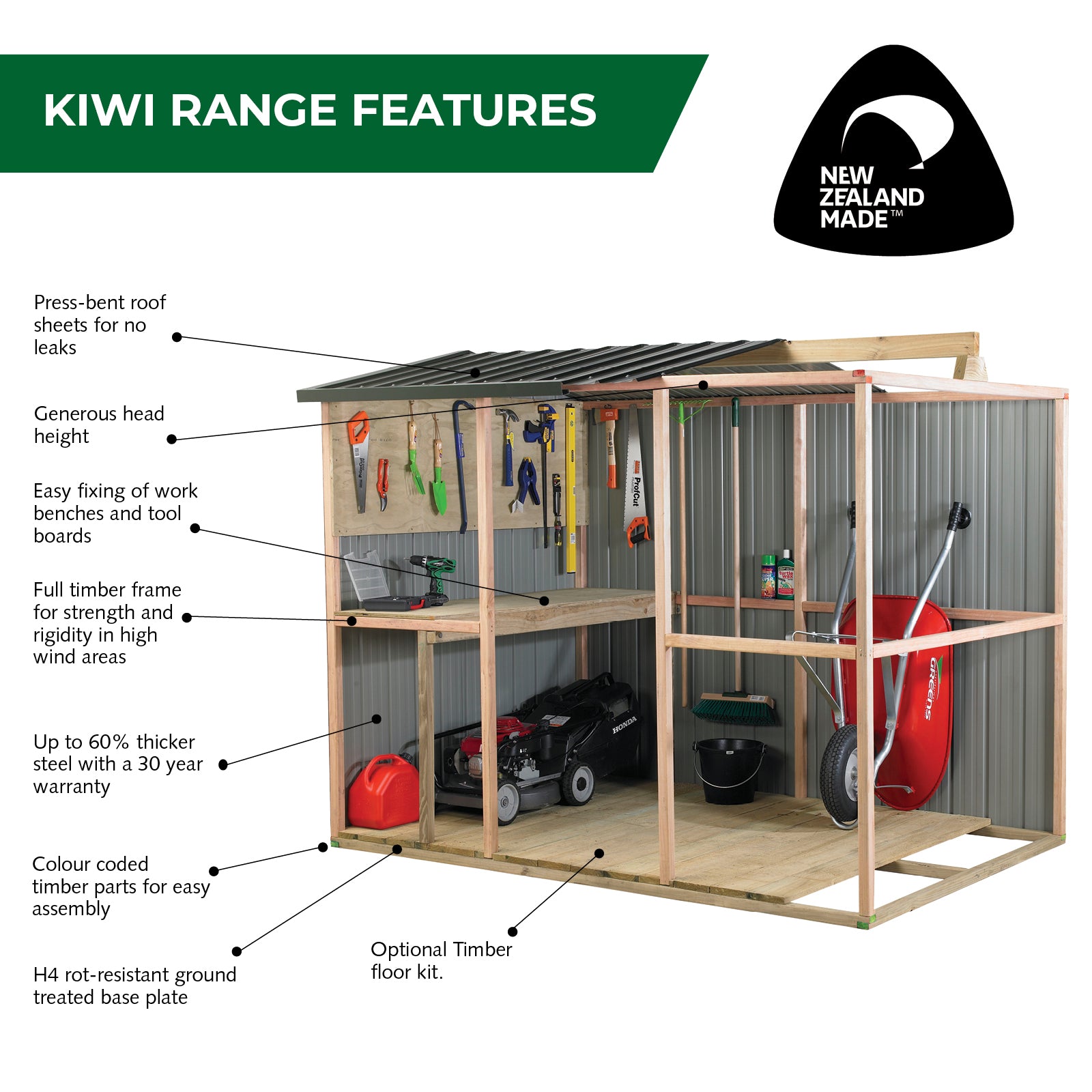 Duratuf Kiwi Shed KL3 - 3.4m x 1.2m (Colour Finish)