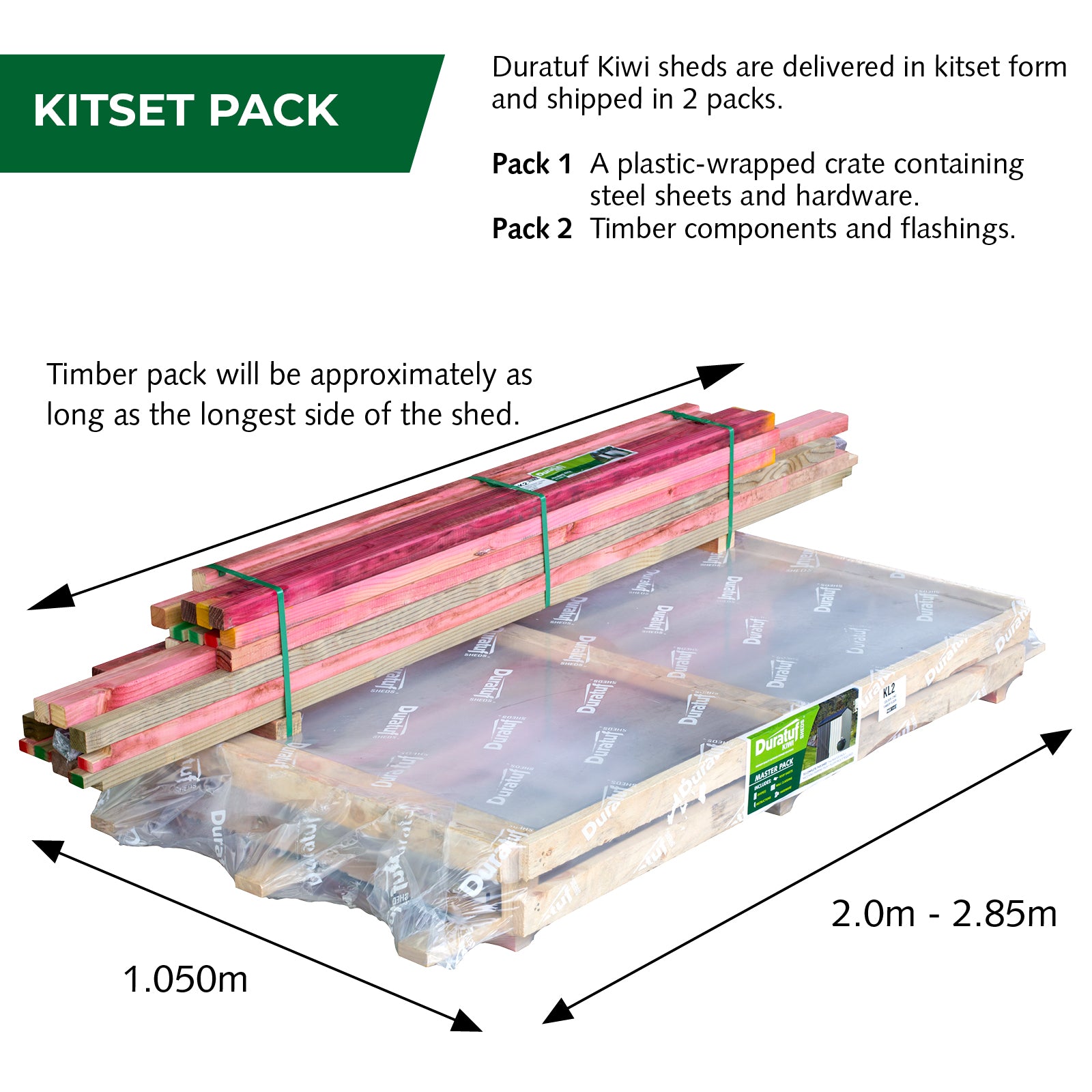 Duratuf Kiwi Shed KL3 - 3.4m x 1.2m (Colour Finish)