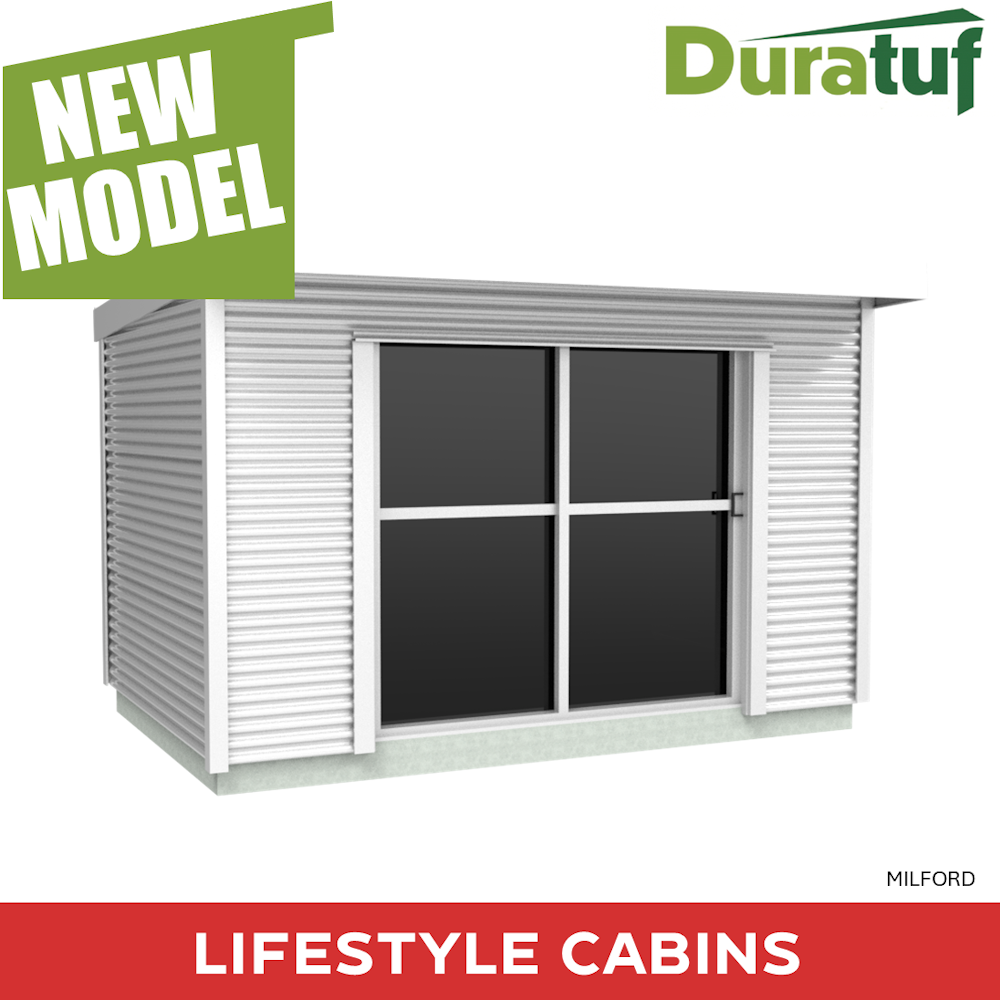 Duratuf Lifestyle MILFORD CABIN w. Ranch Slider & Floor - 3.1m x 2.0m (Colour Finish)