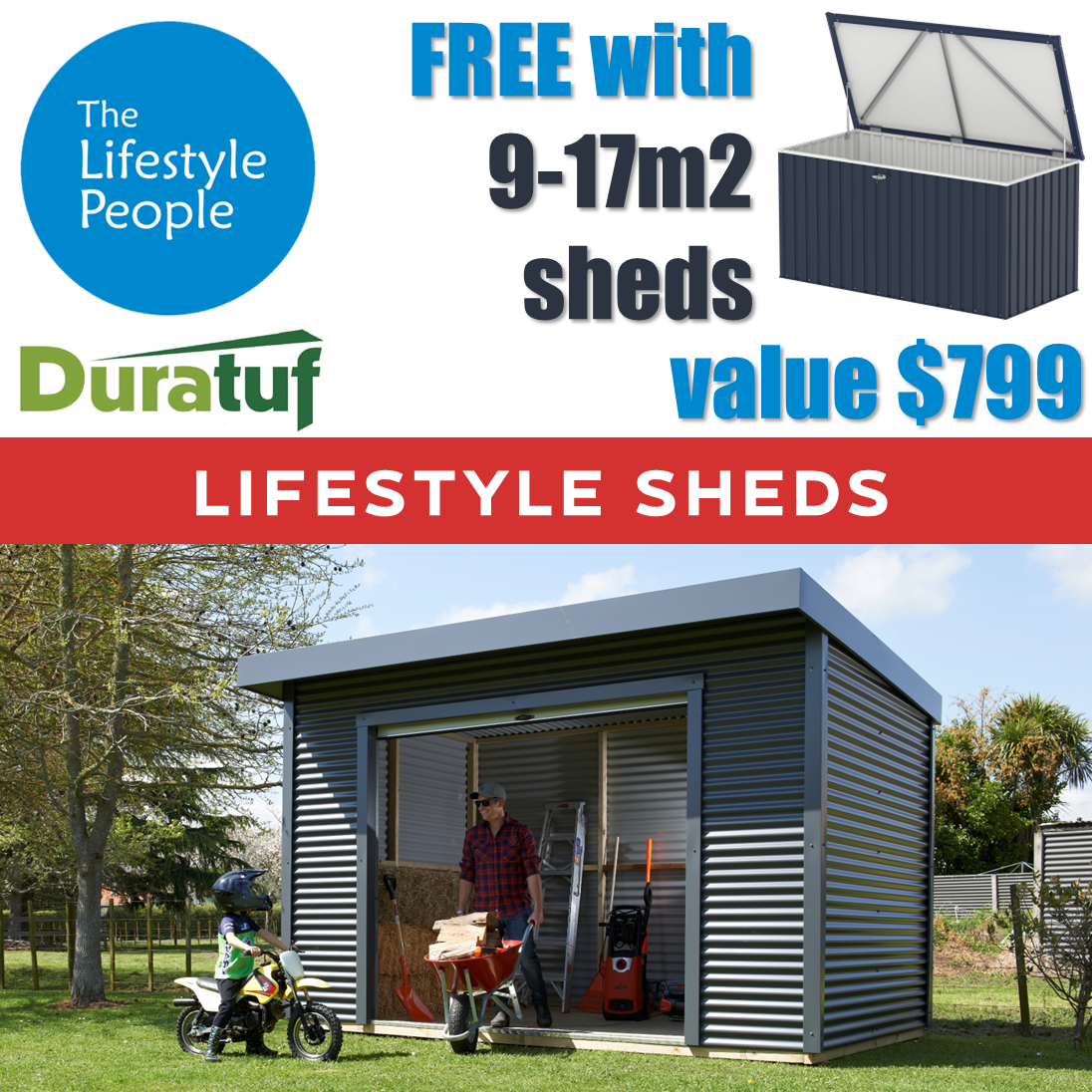 Duratuf Lifestyle KAIPARA Shed - 4.0 m x 2.5 m (Coloured Finish)
