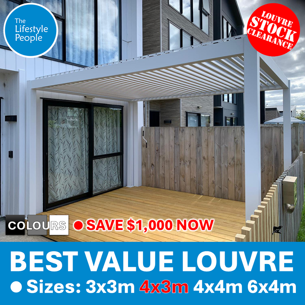 TLP Best Value 4mx3mx2.5m Louvre Pergola - Free Standing - Manual (Grey / Black / White)