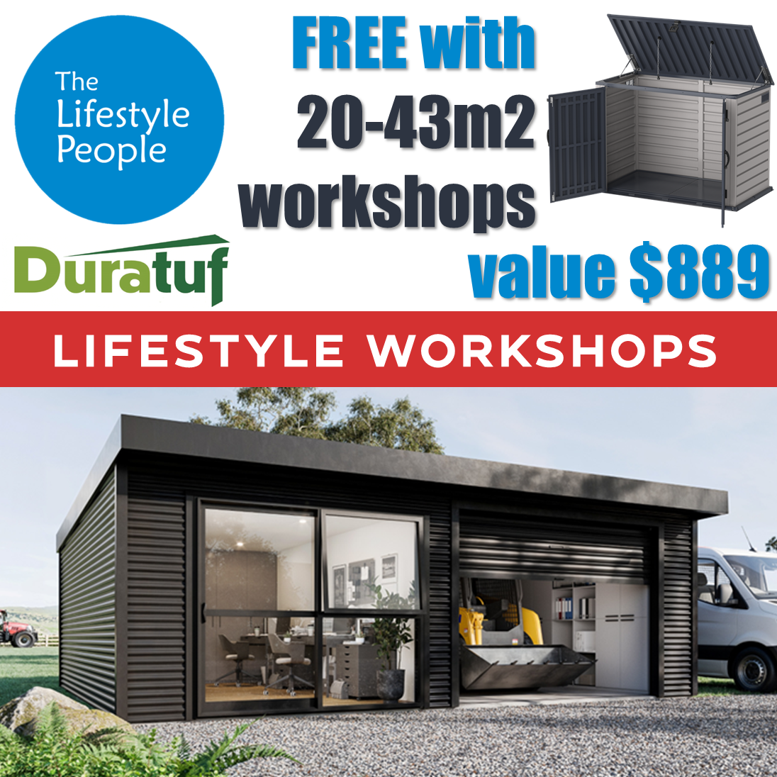Duratuf Lifestyle OTAGO Workshop ROLLER+R/SLIDER - 6.0m x 3.6m (Colour Finish)