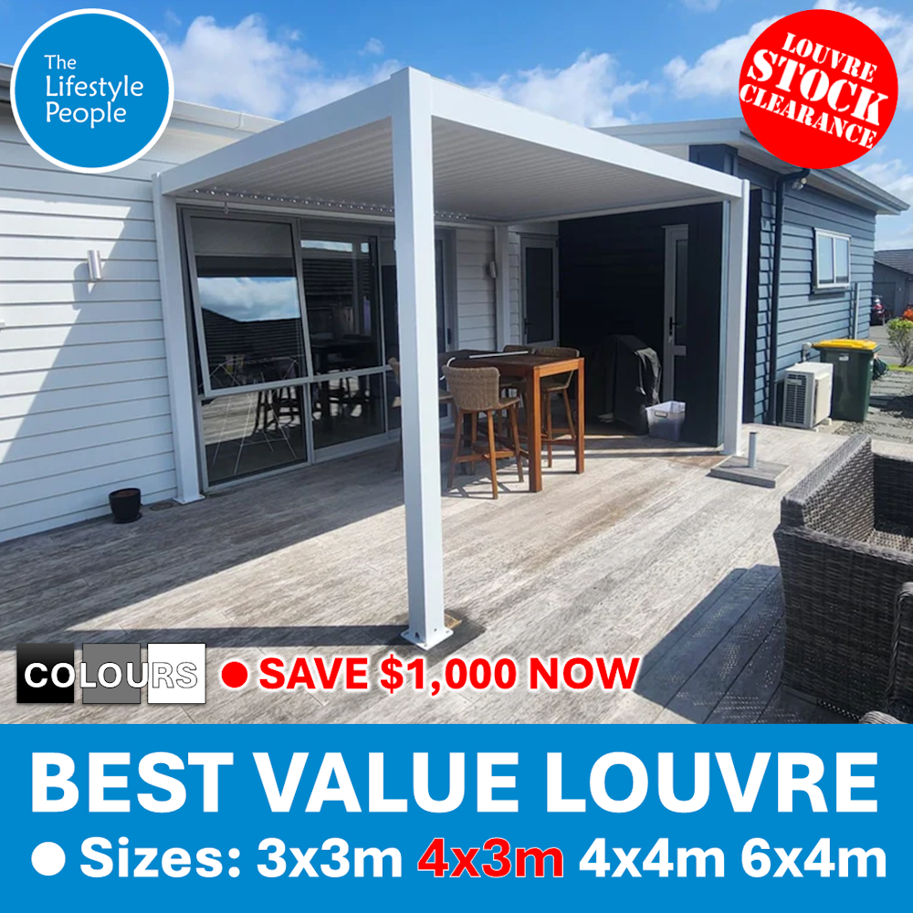 TLP Best Value 4mx3mx2.5m Louvre Pergola - Free Standing - Manual (Grey / Black / White)