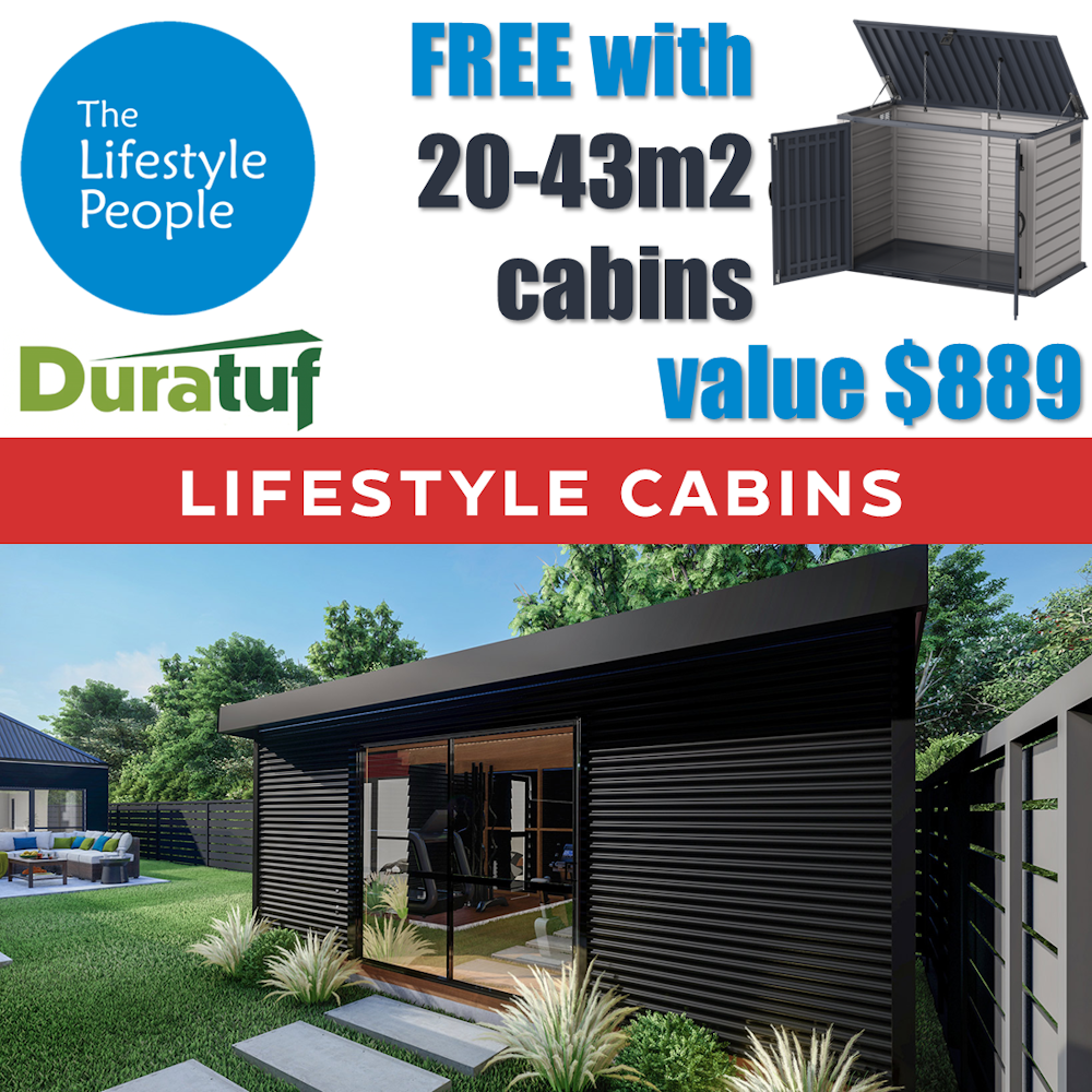 Duratuf Lifestyle HAVELOCK CABIN w. Ranch Slider & Floor - 4.8m x 4.2m (Colour Finish)