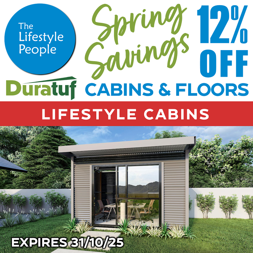 Duratuf Lifestyle WAIHEKE CABIN w. Ranch Slider & Floor - 4.2m x 3.6m (Colour Finish)