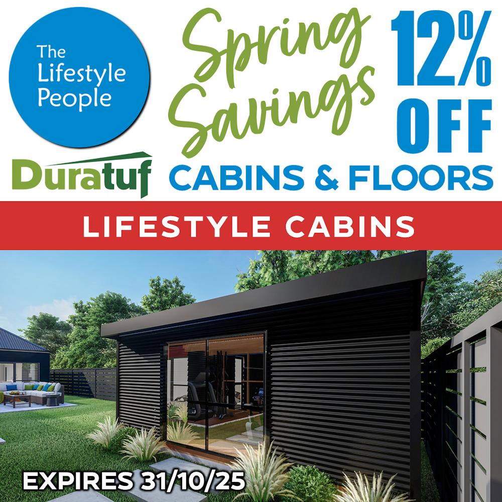 Duratuf Lifestyle WAIRARAPA CABIN w. Ranch Slider & Floor - 3.6m x 6.0m (Colour Finish)