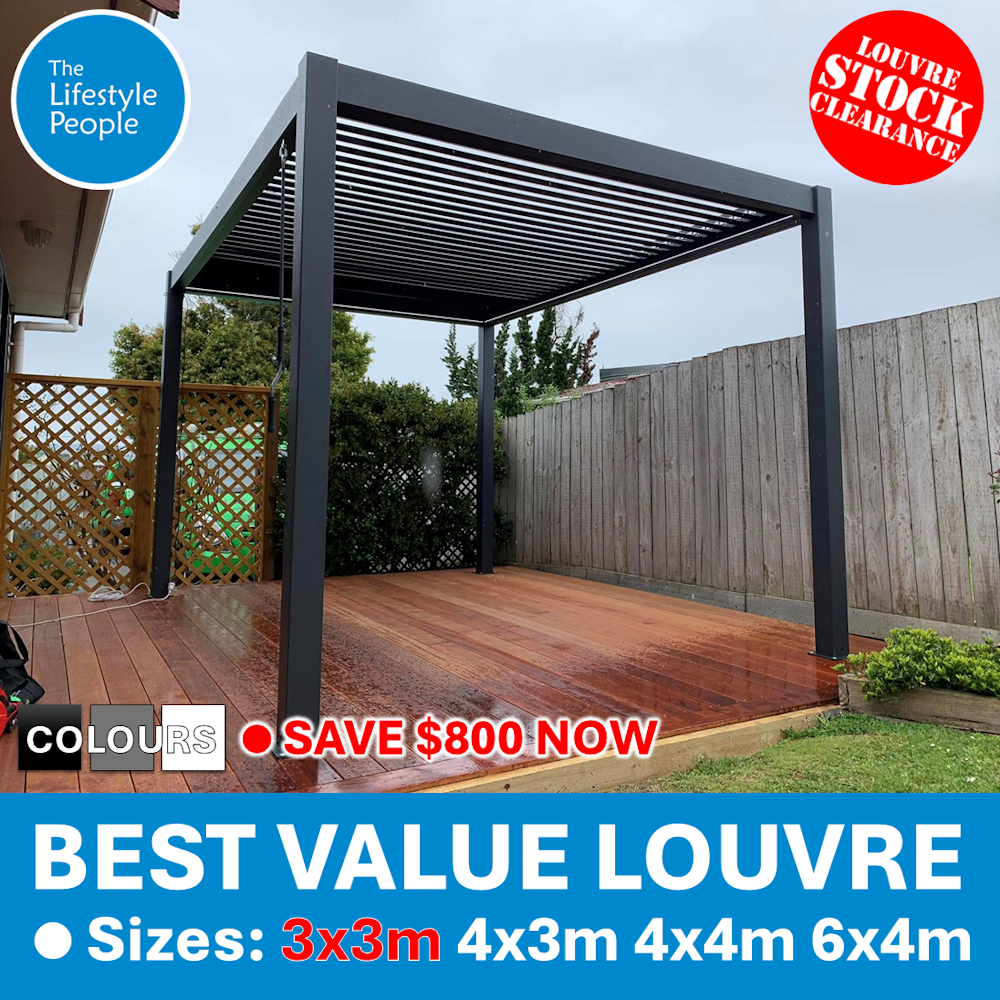 TLP Best Value 3mx3mx2.5m Louvre Pergola - Free Standing - Manual
