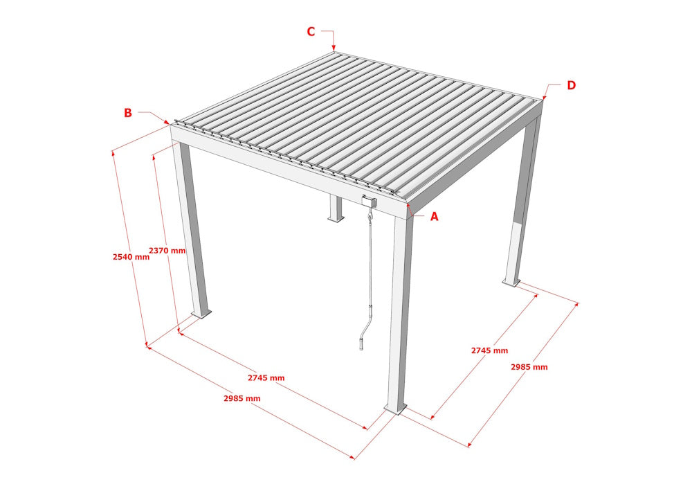 TLP Ultra 3mx3mx2.5m Louvre Pergola LED - Manual - Free Standing