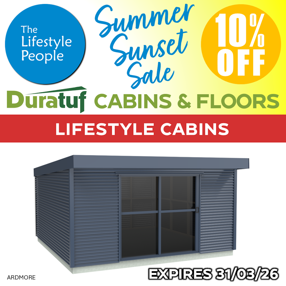 Duratuf Lifestyle ARDMORE CABIN w. Ranch Slider & Floor - 4.8m x 4.8m (Colour Finish)
