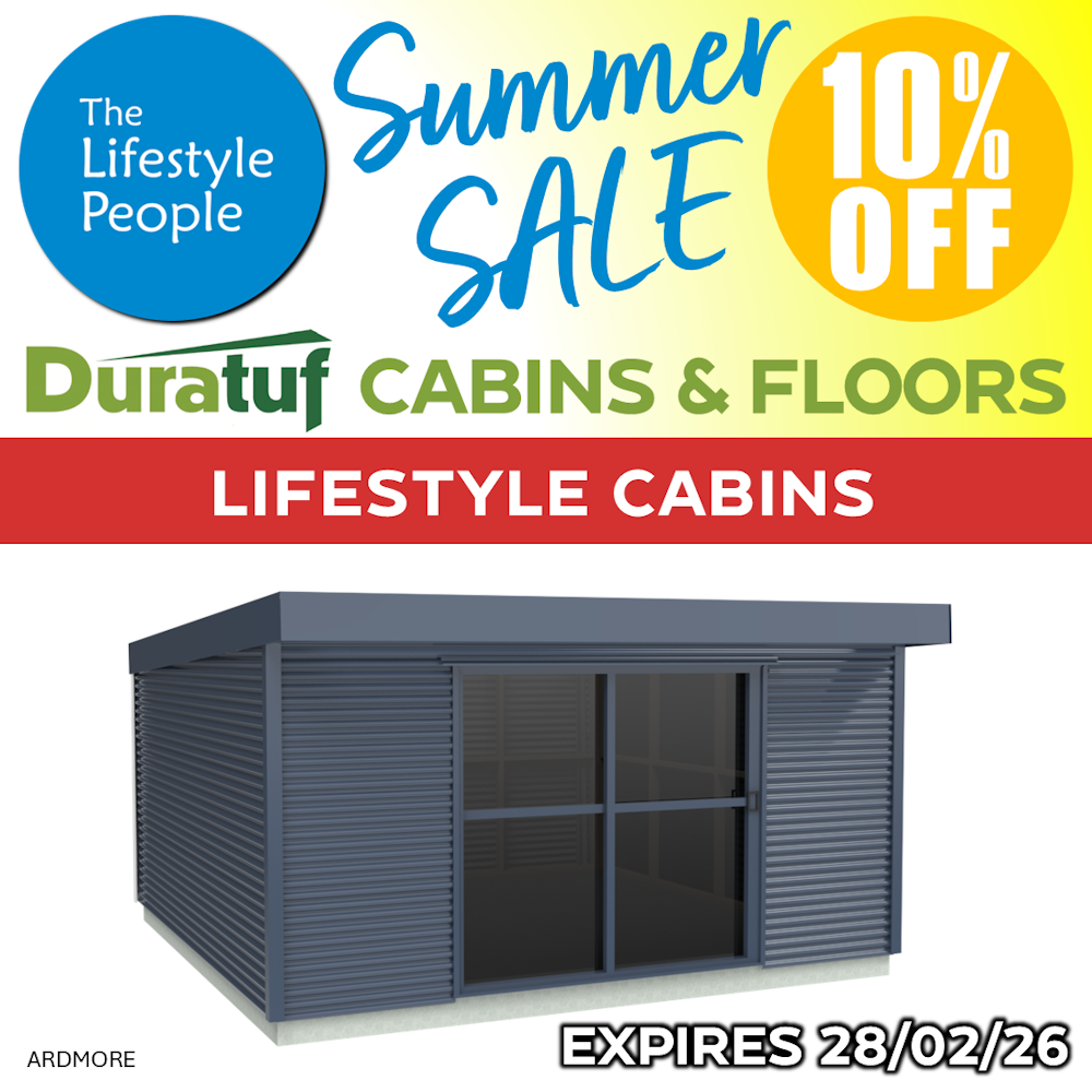 Duratuf Lifestyle ARDMORE CABIN w. Ranch Slider & Floor - 4.8m x 4.8m (Colour Finish)