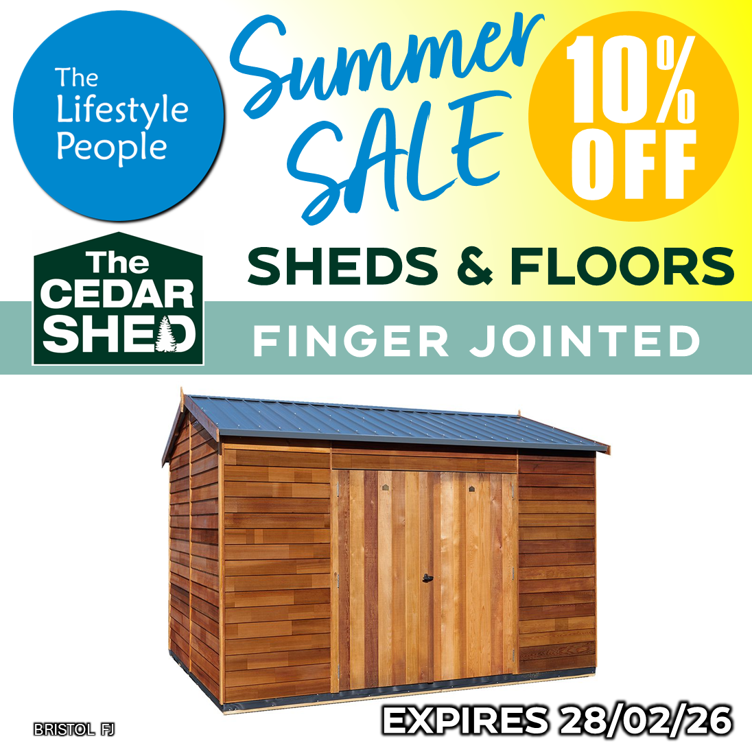 Bristol Cedar Shed (Finger Jointed) 3.6m x 2.8m