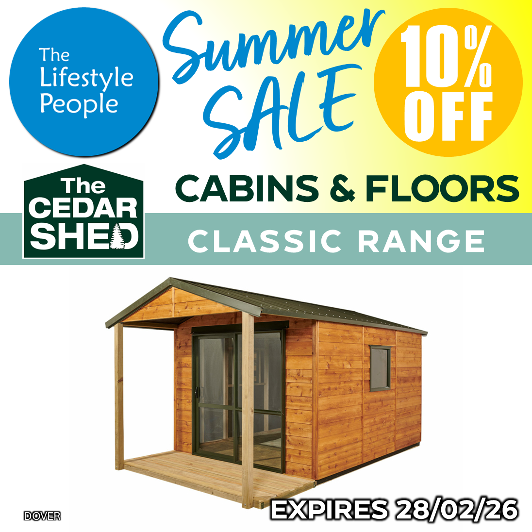 Dover Cedar Cabin (Classic) w. Floor - 2.8m x 3.6m
