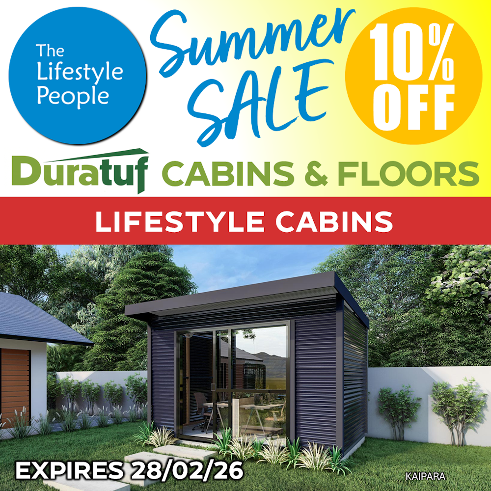 Duratuf Lifestyle KAIPARA CABIN w. Ranch Slider & Floor - 4.0m x 2.5m (Colour Finish)