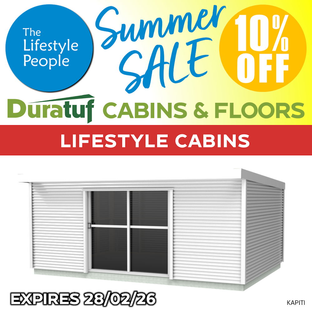 Duratuf Lifestyle KAPITI CABIN w. Ranch Slider & Floor - 6.0m x 4.2m (Colour Finish)