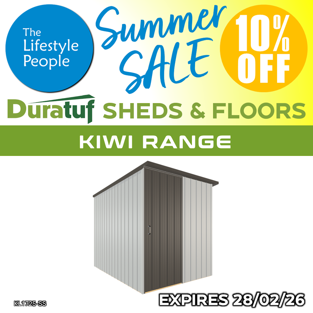 Duratuf Kiwi Shed KL1725-SS - 1.7m x 2.5m (Colour Finish)
