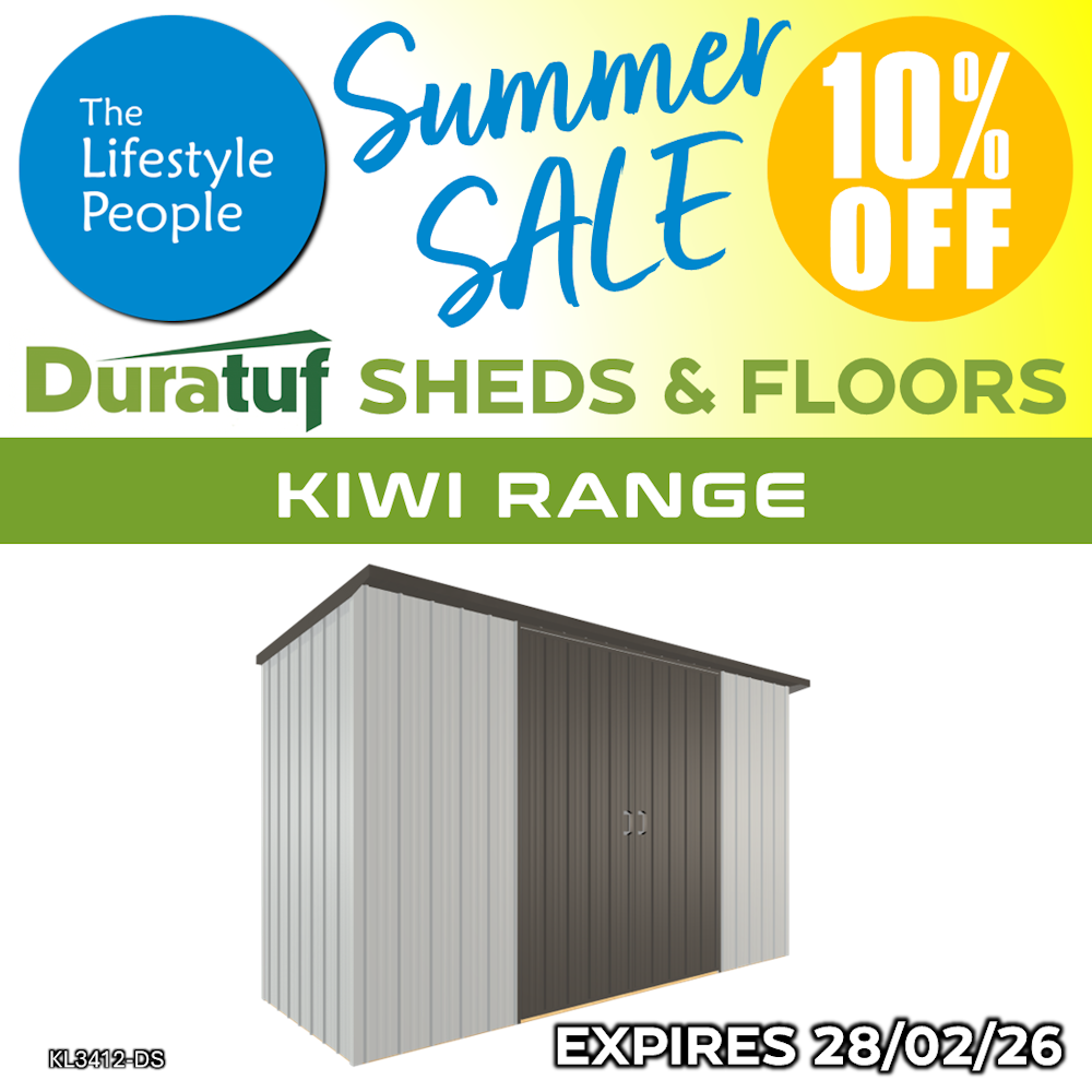 Duratuf Kiwi Shed KL3412-DS - 3.4m x 1.2m (Colour Finish)