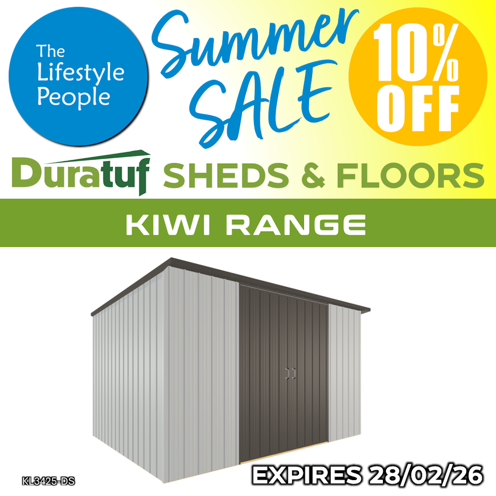 Duratuf Kiwi Shed KL3425-DS - 3.4m x 2.5m (Colour Finish)
