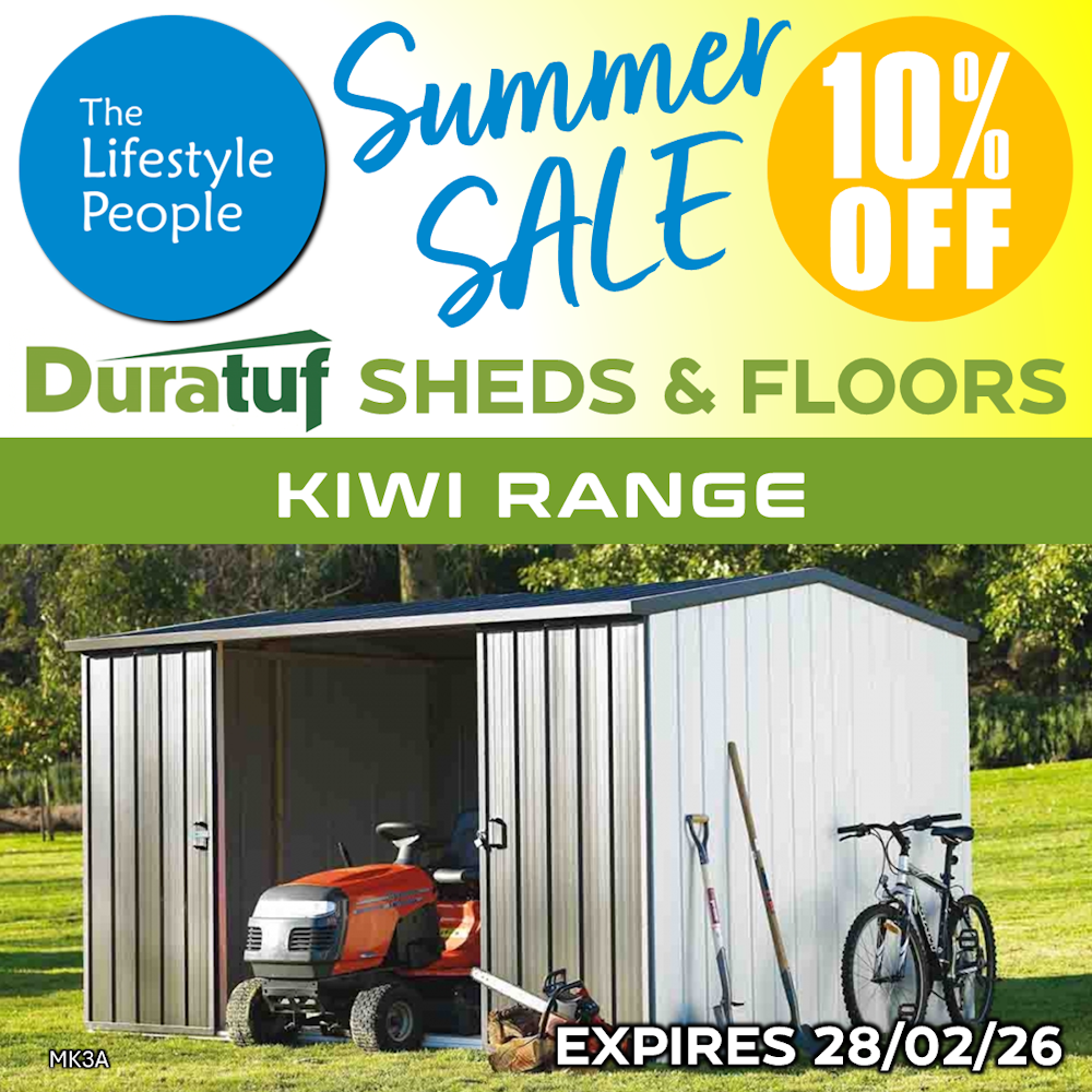 Duratuf Kiwi Shed MK3A - 3.4m x 2.5m (Colour finish)