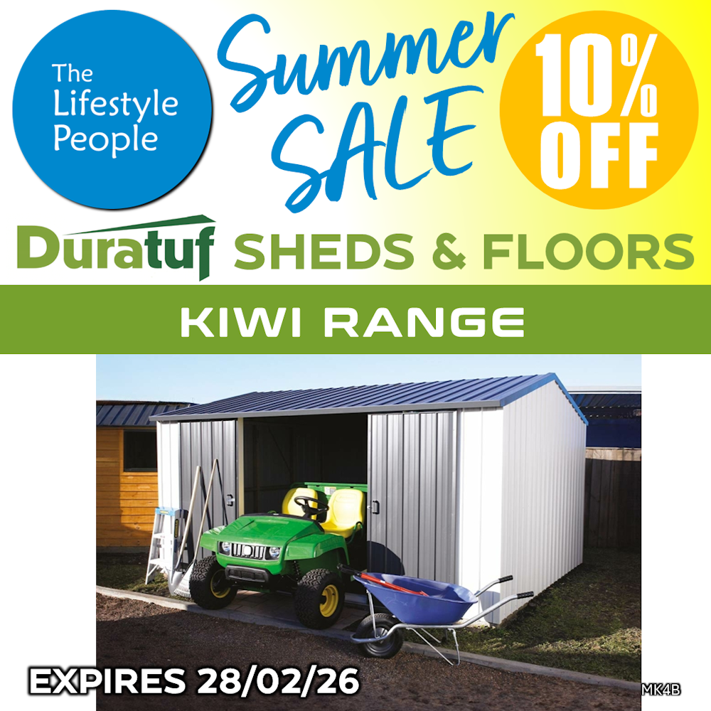 Duratuf Kiwi Shed MK4B - 4.2m x 3.4m (Colour Finish)