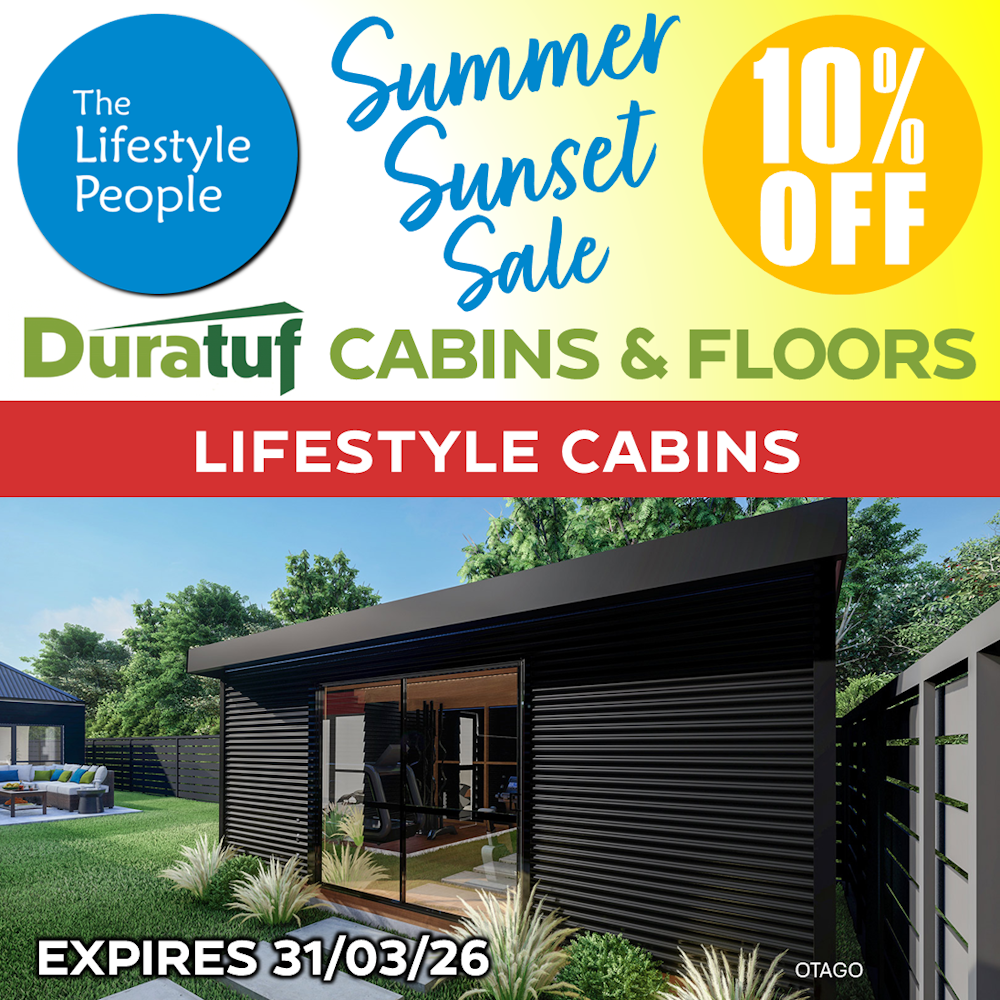 Duratuf Lifestyle OTAGO CABIN w Ranch Slider & Floor - 6.0m x 3.6m (Colour Finish)