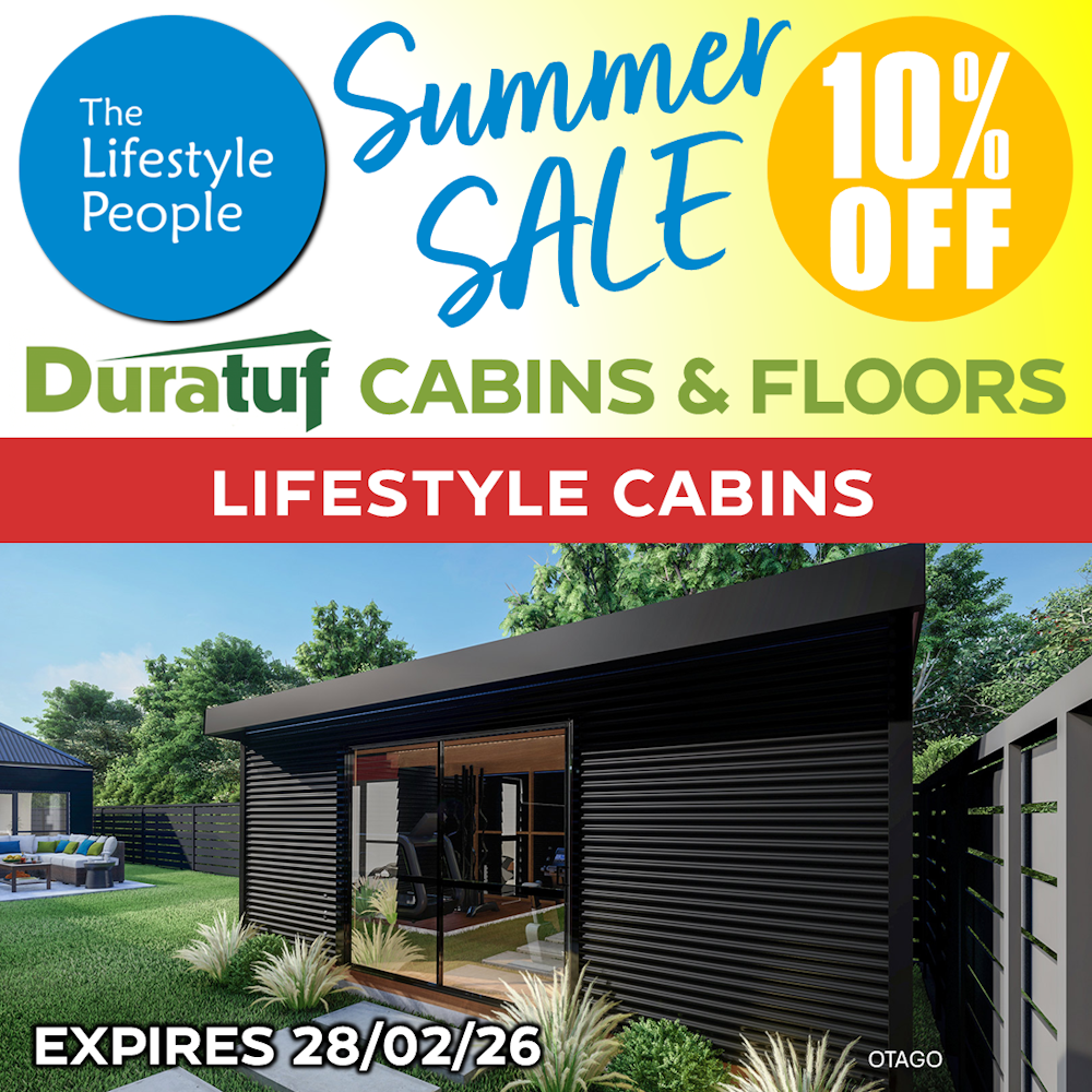 Duratuf Lifestyle OTAGO CABIN w Ranch Slider & Floor - 6.0m x 3.6m (Colour Finish)