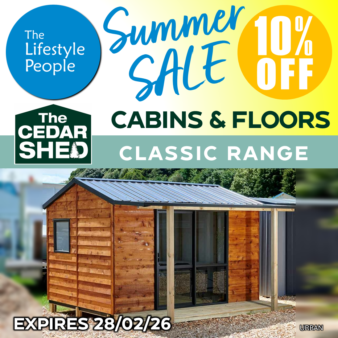 Urban Cedar Cabin (Classic) w. Floor - 3.6m x 2.8m