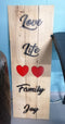 Wooden Sign "Love Life Family Joy" with hearts (95cm x 35cm)