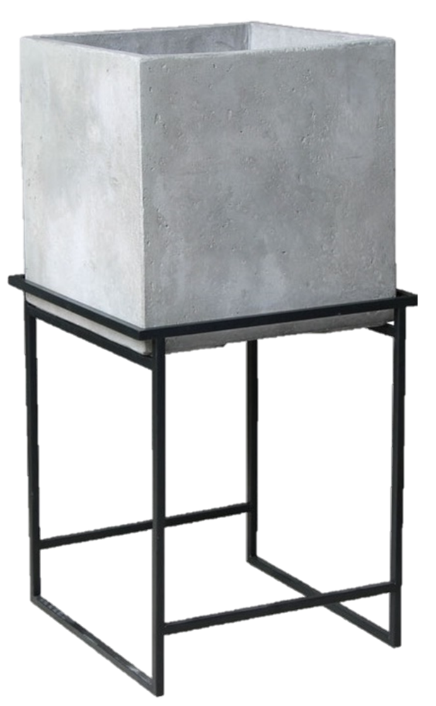 Cement (light) Balcony Planter Box (cube) on Metal Stand