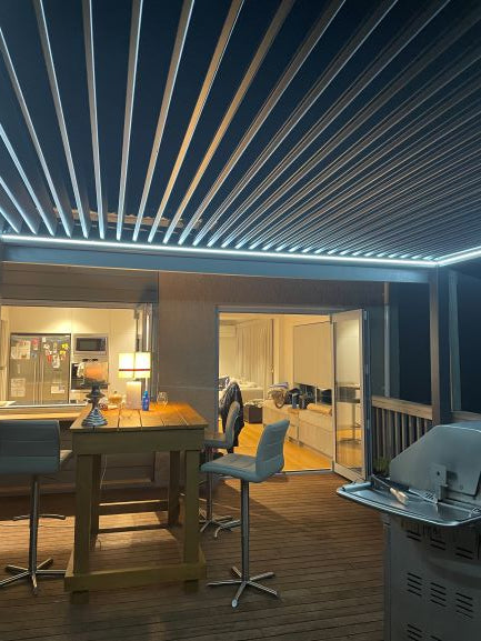 TLP "Affordable Premium" 4mx3mx2.5m Louvre Pergola LED - Wall Mounted / Electric (Graphite / Grey)