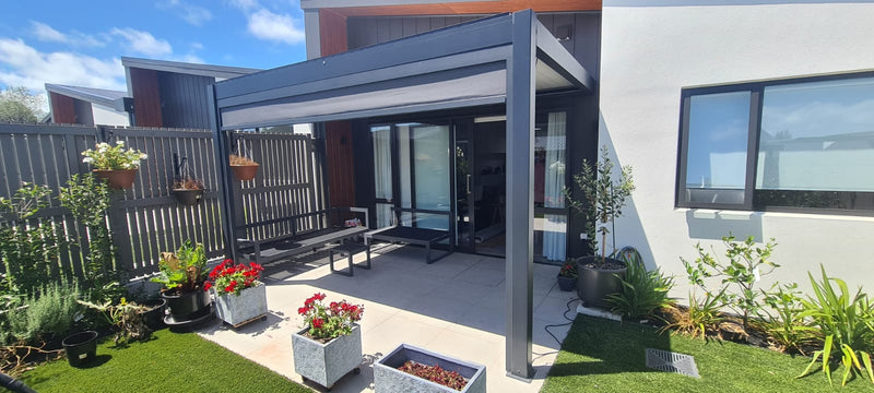 TLP "Affordable Premium" 4mx3mx2.5m Louvre Pergola LED - Wall Mounted / Electric (Graphite / Grey)