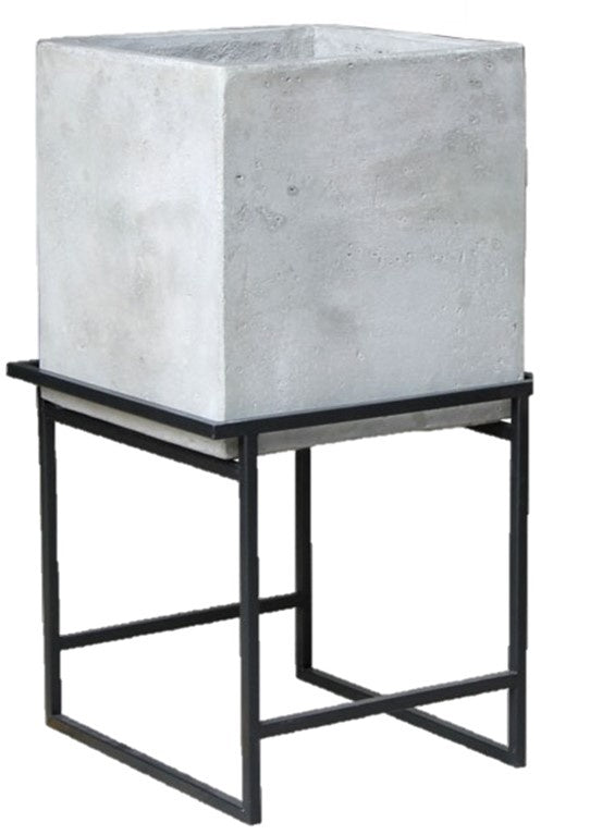 Small Light Weight Cement Planter Cube on Metal Stand -  Height (70cm) and Depth (38.5cm)